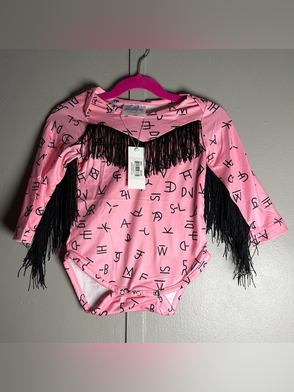 Pink Long-Sleeve Fringe One-Piece Bodysuit for Kids